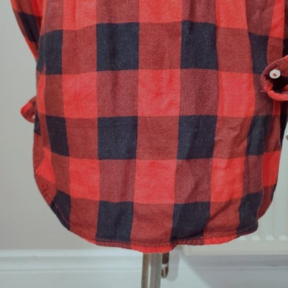 Aerie Soft Red + Black Plaid Cotton Shirt- S - Picture 4 of 16